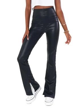 Show Me Your MuMu Black Faux-Leather Flared Kids Leggings